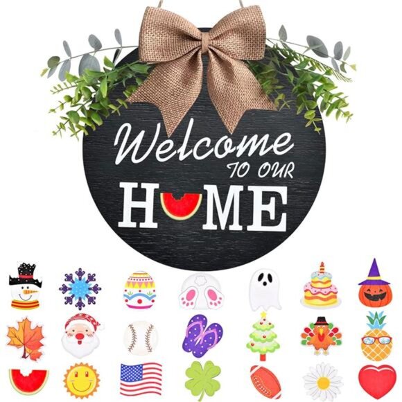 Interchangeable Welcome Home Sign, Seasonal Front Porch Door Decor - Picture 1 of 7